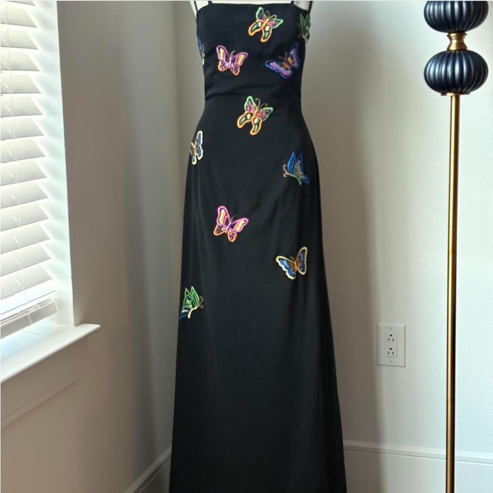 Vintage Black Dress with Multicolor Butterfly Embroidery - Picture 4 of 6